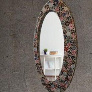 Oval hand made  stained glass mosaic mirror